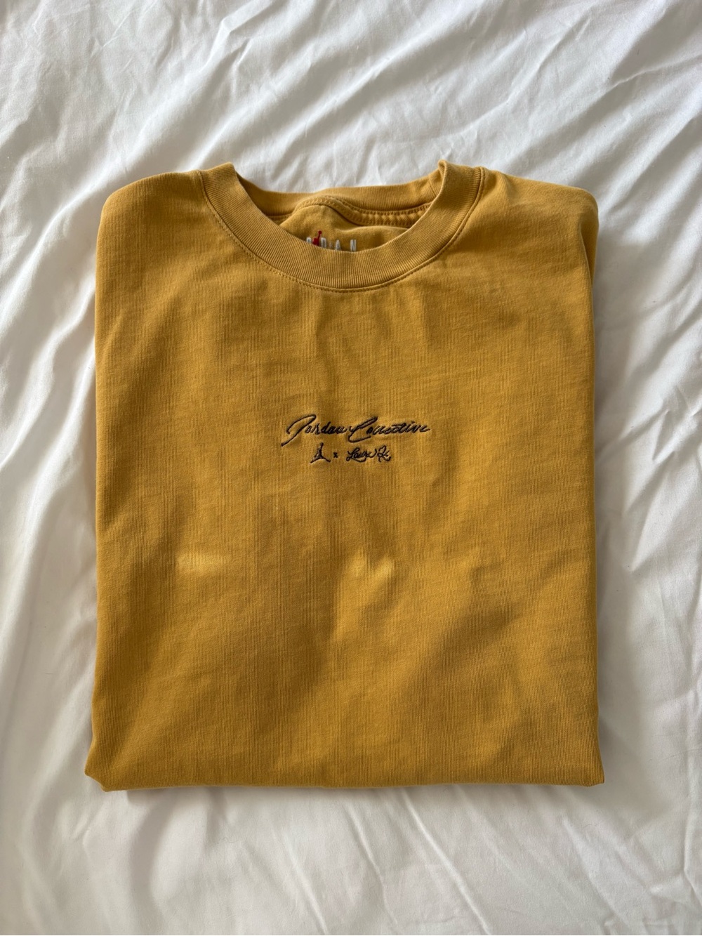 Jordan Mustard Yellow Crewneck Sweatshirt with Red Jumpman Logo